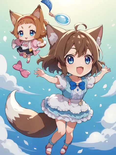 score_9, score_8_up, score_7_up, score_6_up, Source_Anime, nsfw，little kindergarten girl、( chibi:1.2) ,長いストレートの茶色の髪をしたAnimeの女の子, Blue Eyes, wolf hybrid, Dog Mimi，wolf tail，{{x}}. hair fluttering in the wind, Anime girl with long straight brown hair flying ...