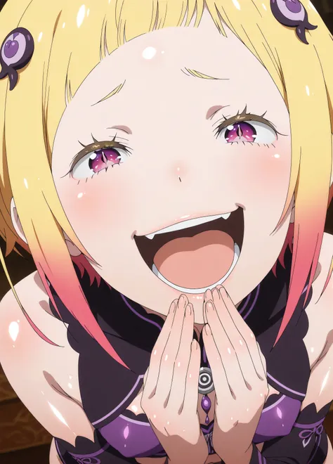 , Capella,re:zero
High quality ,  best quality , masterpiece,  High Resolution , detailed face( LoRA: Capella),anatomically correct, detailed hairstyle( LoRA: Capella),anime Coloring
solo, 1 girl
,multicolored hair,blonde hair,short hair,pink eyes,(shiny s...