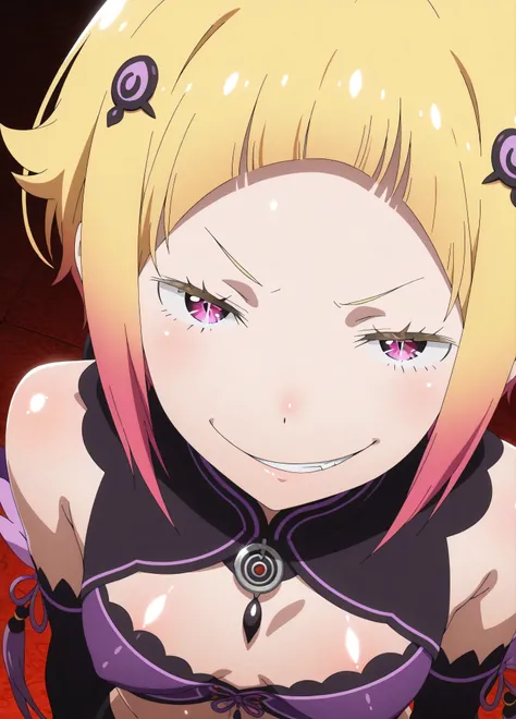 , Capella,re:zero
High quality ,  best quality , masterpiece,  High Resolution , detailed face( LoRA: Capella),anatomically correct, detailed hairstyle( LoRA: Capella),anime Coloring
solo, 1 girl
,multicolored hair,blonde hair,short hair,pink eyes,(shiny s...