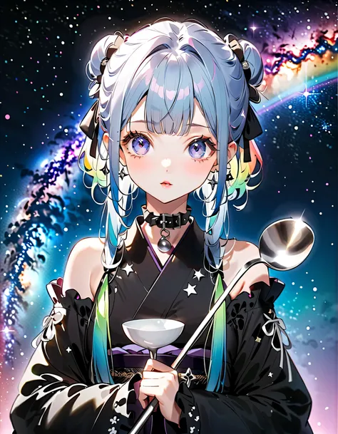 1girl,pretty face、Babyface、the cutest girl in the world、(((Eyes are big and cute )))、(((Best Details、Best Composition、top quality、Supreme Masterpiece、Super Detailed、high definition、HHD、16k、CG、posters、Vtuber,character design)))、starの妖精、(((Gothic ta Kimono R...