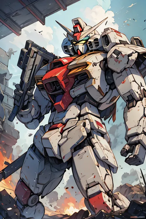 (RX-78) , Gundam, beam rifle, masterpiece, amazing, dynamic production, extremely detailed, extremely beautiful and fain design extremely beautiful and fain colors, high resolution, Cinematic style, illustration,sci-fi, HD, anime, 8k active, premium detail...