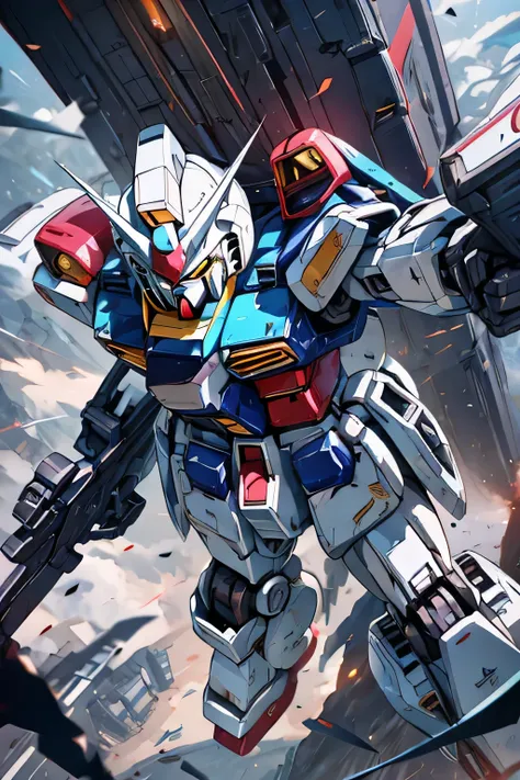 (RX-78) , Gundam, beam rifle, masterpiece, amazing, dynamic production, extremely detailed, extremely beautiful and fain design extremely beautiful and fain colors, high resolution, Cinematic style, illustration,sci-fi, HD, anime, 8k active, premium detail...