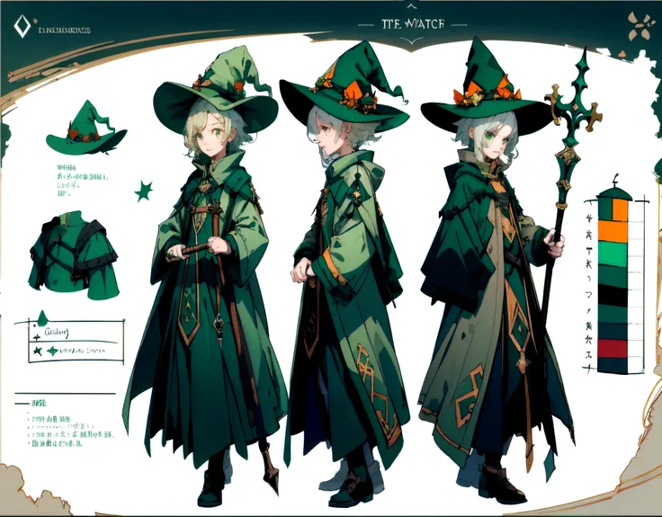  ９人の Witch、wearing a green dress and hat, classic  Witch, green  Witch walking her garden, as a medieval fantasy character, middle-aged  Witch, blond woman with a scythe wearing green dress and hat, man in a green coat, wearing a green coat as a medieval f...