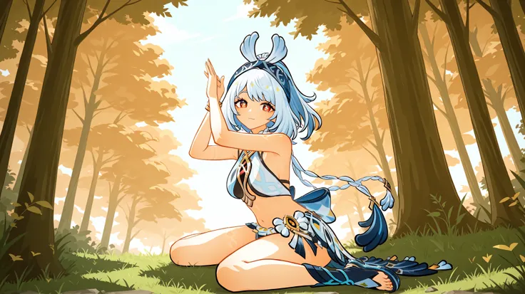 1 girl only, original, from the video game Genshin Impact, forest with its characteristic clothing, pose sexy