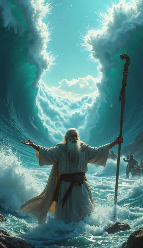 highdefinition images、An image recreating the scene in the Old Testament where Moses divides the ocean with a cane