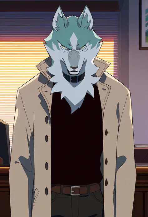 score_9_up, score_8_up, score_7_up, masterpiece, best quality, amazing quality, very aesthetic, absurdres, newest,  high quality, detailed, male, solo male, Shirou Ogami, 1boy, mature male, male, athletic build, anthro, wolf, animal ears, white and teal fu...