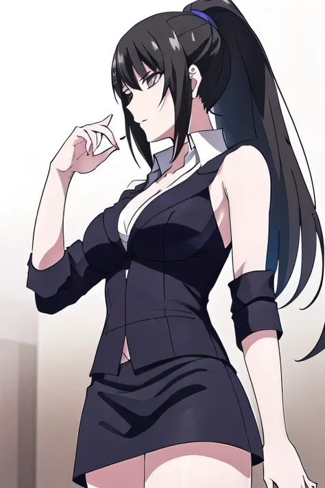 Can you draw big，，I have long black hair down， , With a ruthless look, Hitman,     Assassin ，can you draw a woman in a black sleeveless miniskirt,With a ruthless look,I need a face so much,，