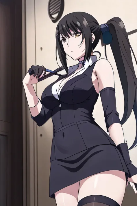 Can you draw big，，I have long black hair down， , With a ruthless look, Hitman,     Assassin ，can you draw a woman in a black sleeveless miniskirt,With a ruthless look,I need a face so much,，