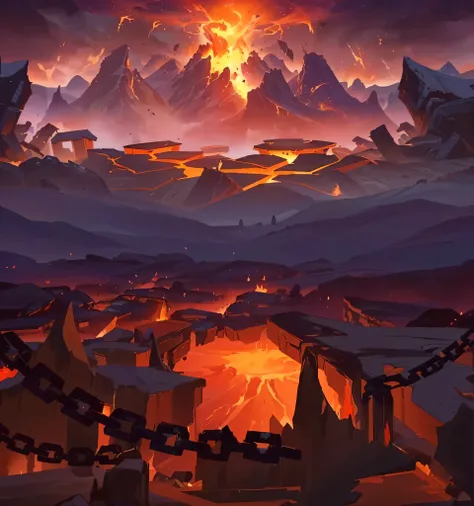 cartoon illustration of a volcano with lava and lava surrounding it, background art, hell background, wrath flame and ruin, world of warcraft art style, blizzard hearthstone concept art, hearthstone concept art, burning battlefield background, odin's stone...