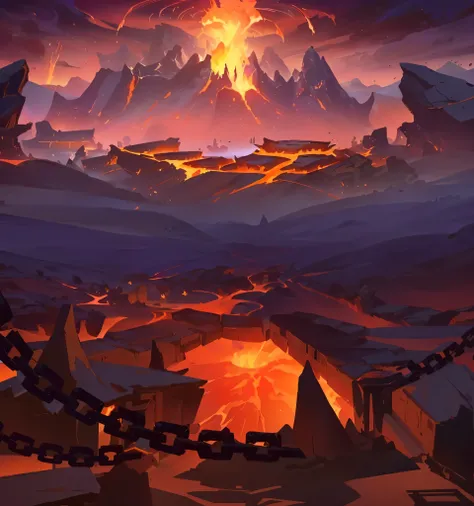 cartoon illustration of a volcano with lava and lava surrounding it, background art, hell background, wrath flame and ruin, world of warcraft art style, blizzard hearthstone concept art, hearthstone concept art, burning battlefield background, odin's stone...