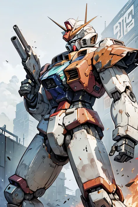 (RX-78) , Gundam, beam rifle, masterpiece, amazing, dynamic production, extremely detailed, extremely beautiful and fain design extremely beautiful and fain colors, high resolution, Cinematic style, illustration,sci-fi, HD, anime, 8k active, premium detail...
