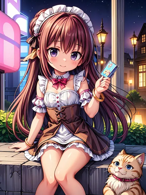 Highly detailed, high quality, masterpiece, beautiful, (all photo shooting), girl  student, perfect eyes, light brown eyes, light eyes, blushing face, happy face, cat girl, sitting, big thighs, medium chest, short stature, long hair, lilac hair, with brace...