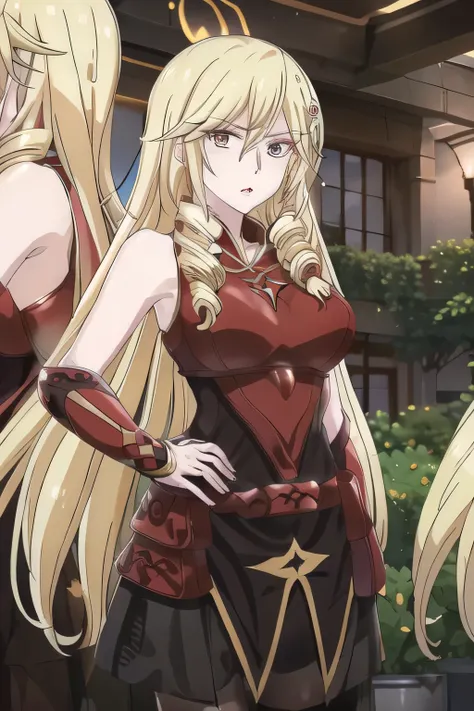 Blonde，Blondeのロングヘアーの女性は描けますか，，can you draw big breasts even bigger， , With a ruthless look, Hitman,     Assassin ，can you draw a woman in a black sleeveless miniskirt dress,With a ruthless look,I need a face so much,，