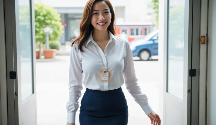 (( masterpiece, Highest Quality, best image quality , high resolution , , Original Pictures , Extremely Exquisite Uniforms 8K Wallpaper )),Staff Certificate, 1 Japanese woman , 28 years old,personal , Beautiful Young Woman , Smiling, ...