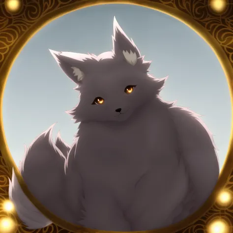 cute fox spirit, fluffy white-gold fur, large soft tails, gentle eyes, front-facing, mystical golden glow background, soft lighting, fantasy atmosphere, 8k, high detail, anime style, warm expression, centered composition