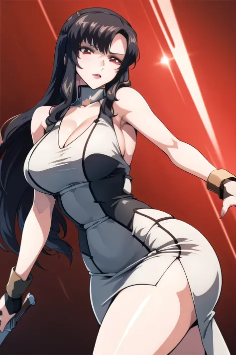 long haired woman,,Can you draw a big picture, , With a ruthless look, Hitman, Assassin ,can you draw a woman in a black sleeveless miniskirt dress,With a ruthless look,I need a face so much,,