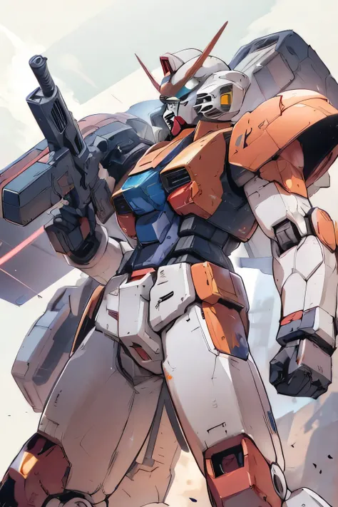 (RX-78) , Gundam, beam rifle, masterpiece, amazing, dynamic production, extremely detailed, extremely beautiful and fain design extremely beautiful and fain colors, high resolution, Cinematic style, illustration,sci-fi, HD, anime, 8k active, premium detail...