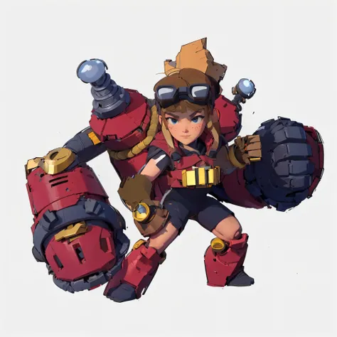 A young repairman,3D Texture,Goggles,red robotic arm,Supercell style ,