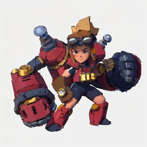 A young repairman,3D Texture,Goggles,red robotic arm,Supercell style ,