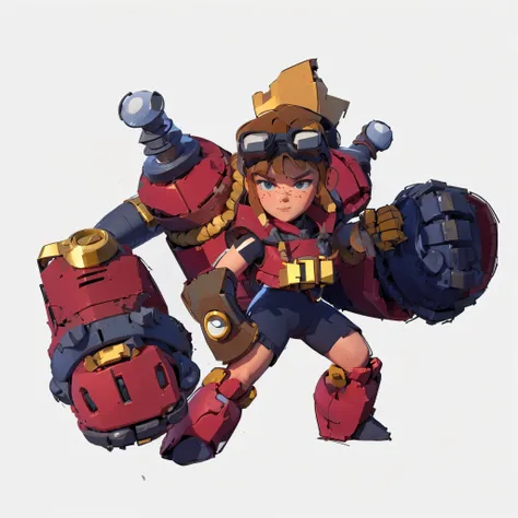 A young repairman,3D Texture,Goggles,red robotic arm,Supercell style ,