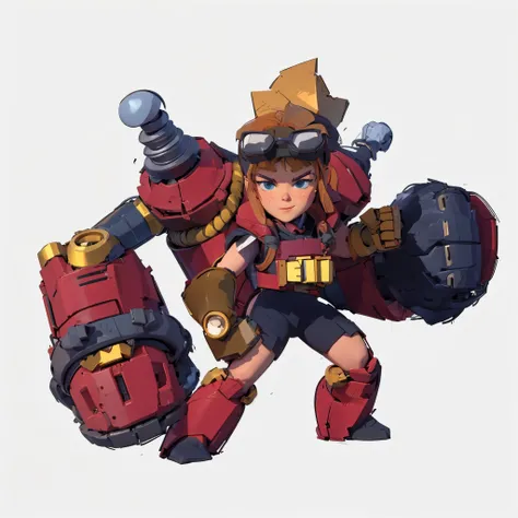 A young repairman,3D Texture,Goggles,red robotic arm,Supercell style ,