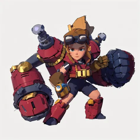 A young repairman,3D Texture,Goggles,red robotic arm,Supercell style ,