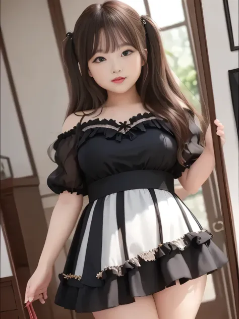 (Highest Quality)、masterpiece、hyperrealism、Great highlights、(Princess)、 Features Women Who Have Sex、I'm looking at myself in a broken mirror、 Mysterious expression、The Girl in the Mirror is a Seductive Witch、 Glossy Brown Hair 、Middle Twin Tail、cute、lips、s...