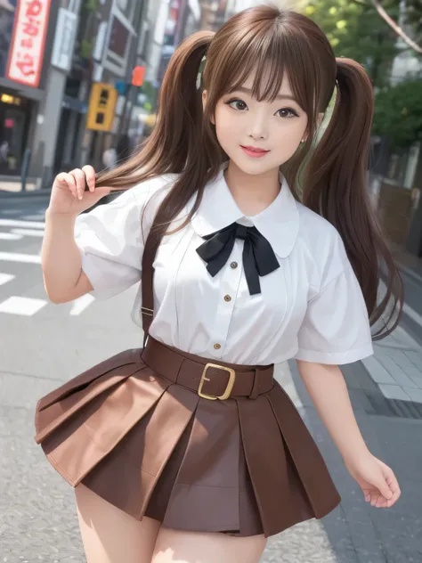(Highest Quality)、masterpiece、hyperrealism、Great highlights、Lively Harajuku Takeshita Street、(Princess)、 features a woman with sex appeal、The Girl Is Seductive、 Glossy Brown Hair 、Middle Twin Tail、cute、Laughter 、lips、 colorful street fashion、mini skirt、Pan...