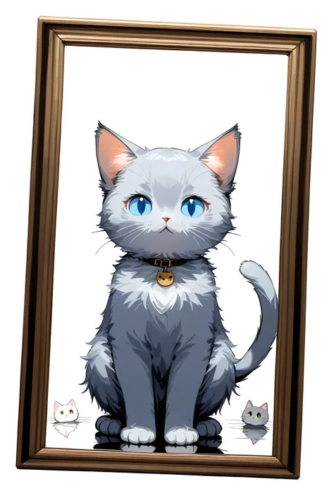 , (masterpiece:1.2), best quality,PIXIV,
1cat,gray fur cat, illustration style, facing front, kitten ,light blue eyes, a light white background, a composition seen from the front, a composition in which the whole body is reflected in the angle of view,shor...