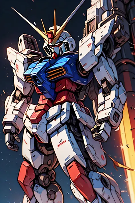 (RX-78) , Gundam, beam rifle, masterpiece, amazing, dynamic production, extremely detailed, extremely beautiful and fain design extremely beautiful and fain colors, high resolution, Cinematic style, illustration,sci-fi, HD, anime, 8k active, premium detail...