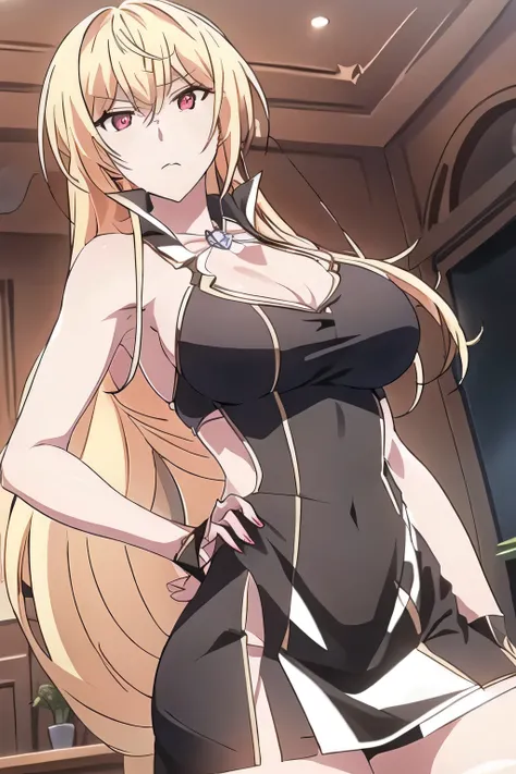 Blonde，Blondeのロングヘアーの女性は描けますか，，can you draw big breasts even bigger， , With a ruthless look, Hitman,       Assassin ，can you draw a woman in a black sleeveless miniskirt dress,With a ruthless look,I need a face so much,，
