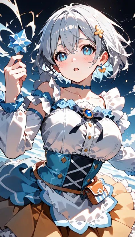 ((ultra-detailed)), (highly detailed CG illustration), (best quality:1.2), ultra-highly detailed, colorful composition, artistic photoshoot, solo focus, (upper body), moe anime character, girl, dainty facial structure, babyface, round face, rounded chin, i...