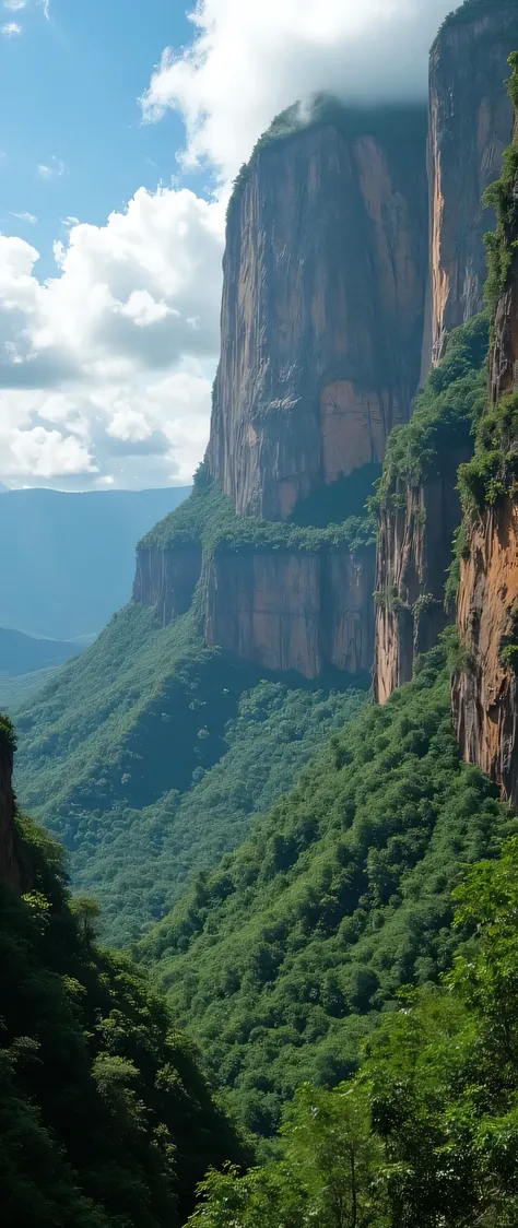 high-definition images、South America、World Heritage Sites in Venezuela「Auyantepui(table)」looking up from the bottom of the cliff々、Looking up from below a vertical cliff。