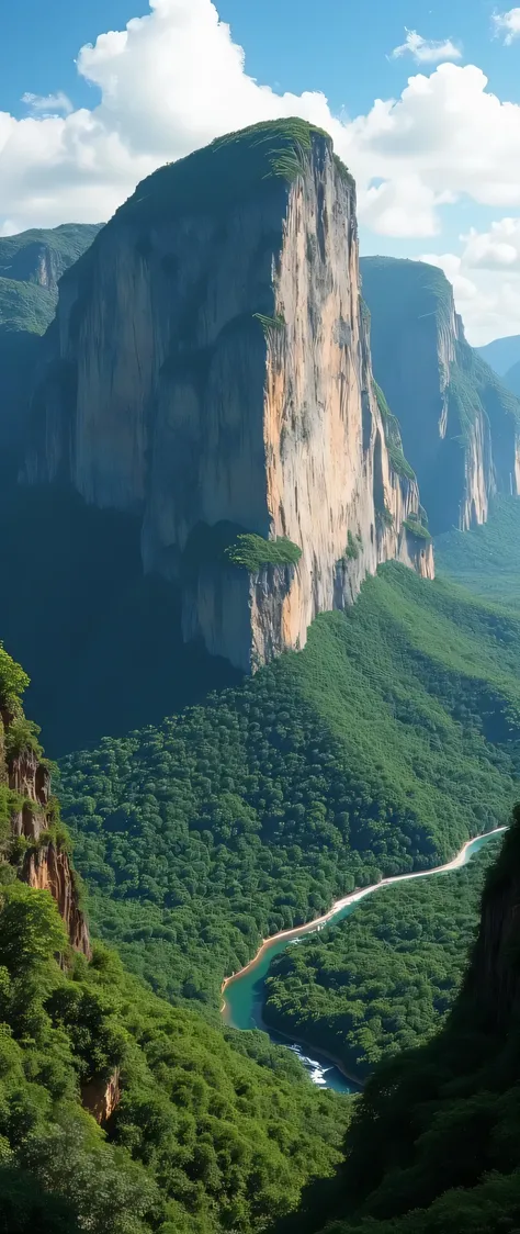 high-definition images、South America、World Heritage Sites in Venezuela「Auyantepui(table)」looking up from the bottom of the cliff々、Looking up from below a vertical cliff。