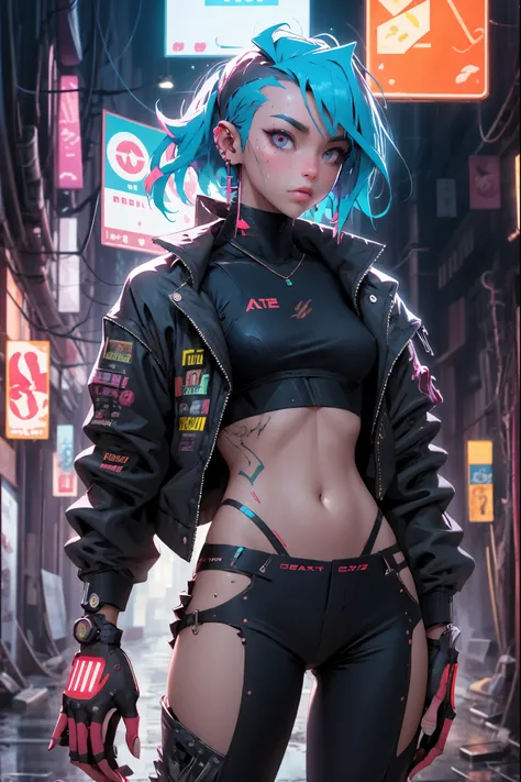 ((best quality)), ((masterpiece)), (very detailed body and face:1.3), 3D, Beautiful (cyberpunk:1.3), unreal engine:1.4,CG K ultra realistic, photorealistic:1.4, skin texture :1.4, young man with hair shaved on the sides and a petrol blue mohawk, VERY DETAI...