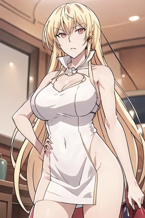 Blonde，Blondeのロングヘアーの女性は描けますか，，can you draw big breasts even bigger， , With a ruthless look, Hitman,        Assassin ，can you draw a woman in a black sleeveless miniskirt dress,With a ruthless look,I need a face so much,，