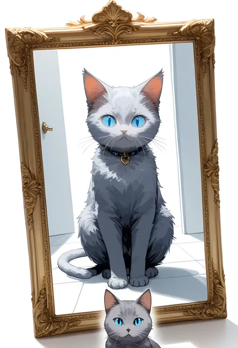 , (masterpiece:1.2), best quality,PIXIV,
1cat,gray fur cat, illustration style, facing front, kitten ,light blue eyes, a light white background, a composition seen from the front, a composition in which the whole body is reflected in the angle of view,shor...