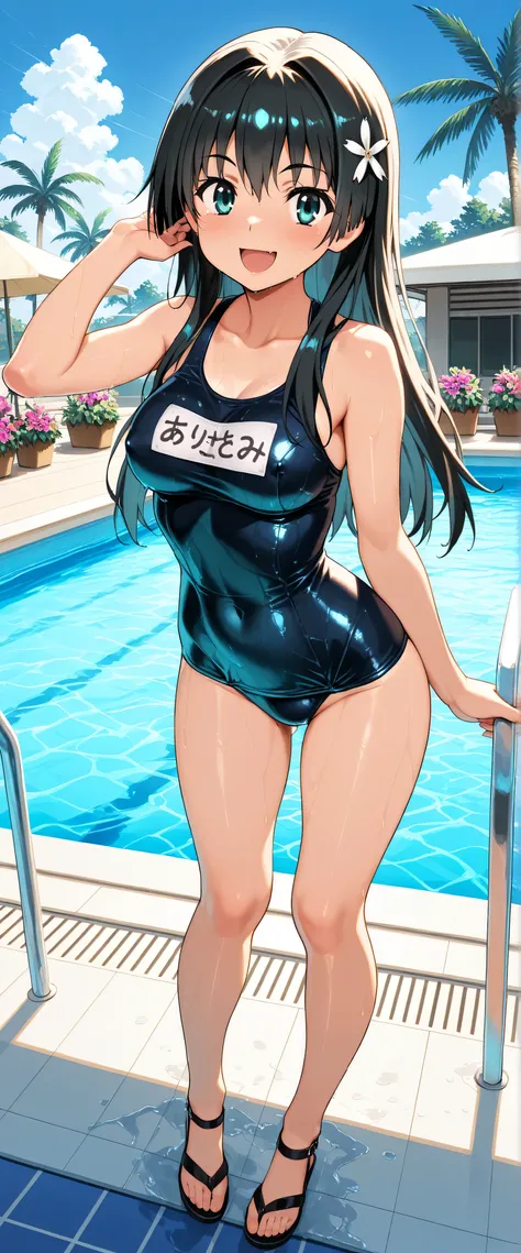 (masterpiece),  top quality, ,  FULLY COMPLETED , one of the best girls,Dawn,, Bigger Breasts, wide hips ,  Thin Waist, (  Sexy Girl), school swimsuit , sexy bikini , , salon, Heeled Sandals,   nice_feet, ,Smiling,Swimsuit Model, Standing, feetを開いて, Wet, W...
