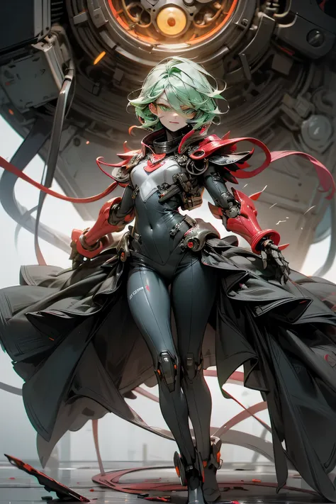 (three views of character:1.2), (three views of the same character in the same outfit:1.2), full body, front ,front , front view, front view, , front view of girl,evil female candy-tech witch with long flowing neon green hair, glowing yellow-green eyes wit...