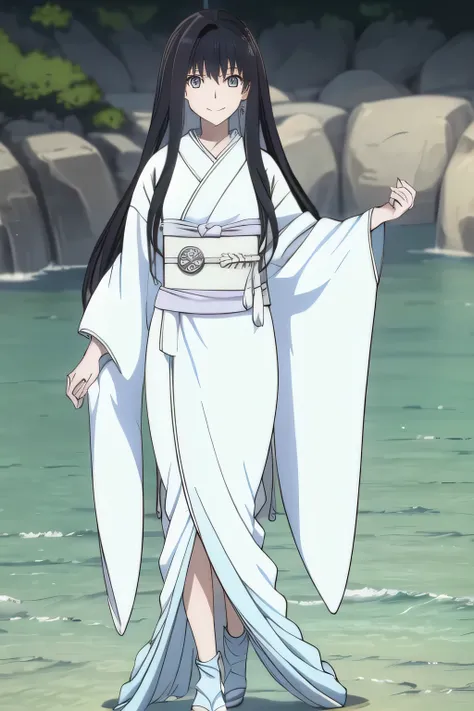 can you draw a woman floating on the sea, aura,can you draw a picture of an angel wearing a feather robe,long haired woman,face is absolutely necessary,Coordination wearing a kimono, beautiful smiling woman , Dancing in the air, I need my whole body ,Accu...