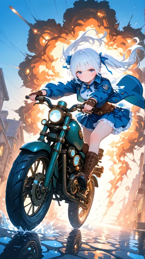 8k, masterpiece, best quality, ultra-detailed, high resolution, cinematic lighting, soft shadows, motion blur, speed lines, dynamic composition, intense motion,

a single cute anime-style girl, youthful and petite, stylized low head-to-body ratio, realisti...