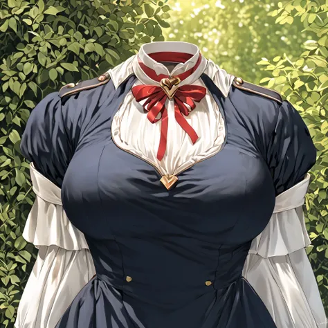 Hilda Valentine Goneril, white blouse, black skirt, Garreg Mach uniform, masterpiece, in garden, (invisible:1.5, no humans:1.5, headless:1.5, faceless:1.5), cute big huge breasts, detailed cloth texture, extremely details, close-up to breasts