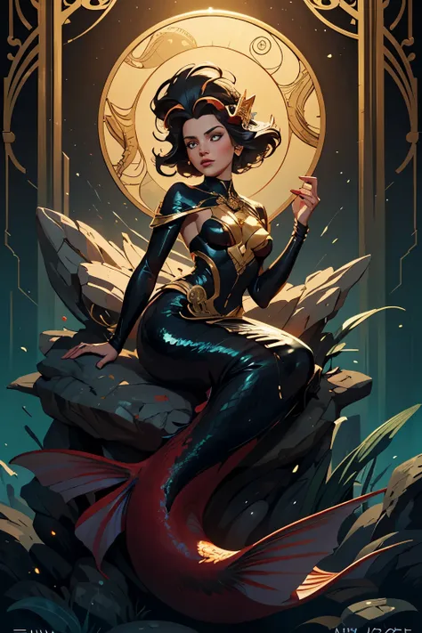 A powerful and elegant personification of the Capricorn zodiac sign (♑), depicted as a mystical woman seated atop a sharp, ancient rock formation. She is the embodiment of the Earth element — grounded, wise, and unshakable. Her long, graceful body transfor...