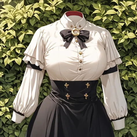 Hilda Valentine Goneril, white blouse, black skirt, Garreg Mach uniform, masterpiece, in garden, (invisible:1.5, no humans:1.5, headless:1.5, faceless:1.5), cute big huge breasts, detailed cloth texture, extremely details, close-up to breasts