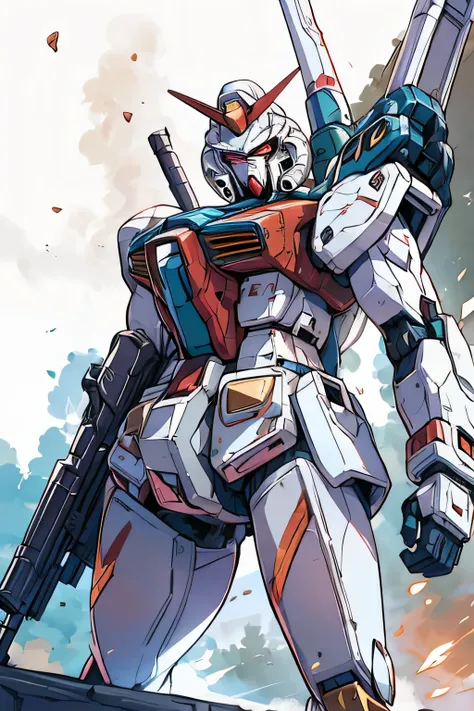 (RX-78) , Gundam, beam rifle, masterpiece, amazing, dynamic production, extremely detailed, extremely beautiful and fain design extremely beautiful and fain colors, high resolution, Cinematic style, illustration,sci-fi, HD, anime, 8k active, premium detail...