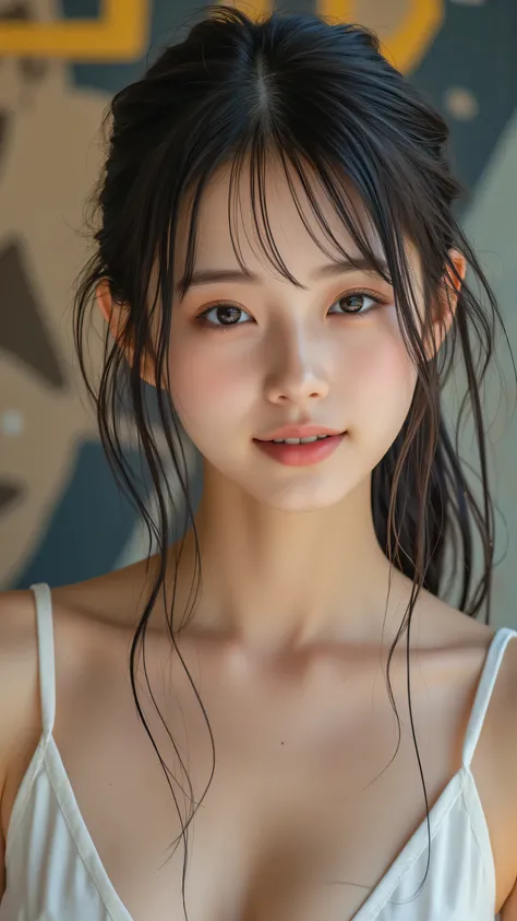 High resolution 8K RAW photo of a Japanese actress solo, captured in a portrait with cinematic brilliance and photoRealistic detail (Realistic, photo-Realistic:1.2). Beautiful Face, A tranquil desert rock formation. , sleek nose, white skin, directs a sens...