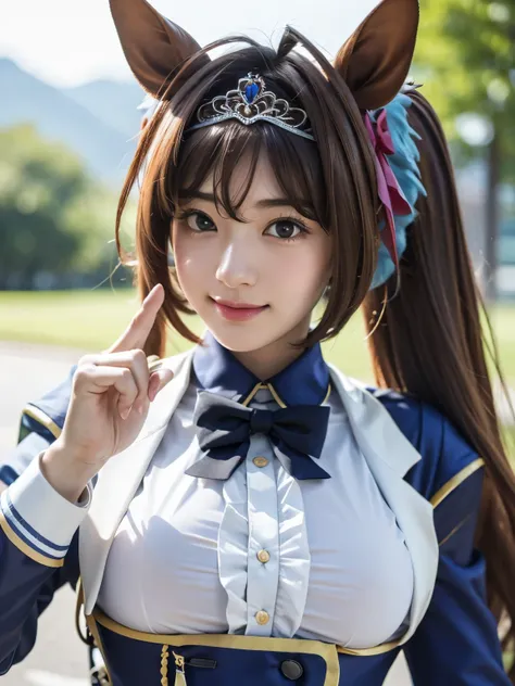 1girl, solo, cute japanese girl, idol, high school girl, (smile:1.2), natural makeup, highlighting her clear skin and subtle eye shadow,
BREAK
(close up:1.3), looking at viewer, (Portrait:1.2), ((one index finger)), stylish pose, active pose, dynamic angle...