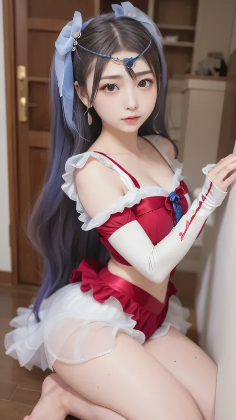 8K High Resolution、Christmas Decorated Room 、Pretty Cure cosplay、cute cosplay、Milky Rose purple costume with meticulous attention to detail、Glamorous and cute high school girl with big 、