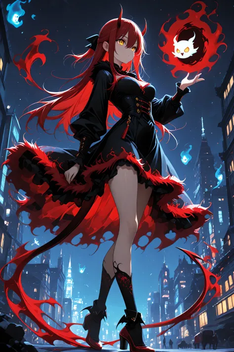 anime screenscap,1 girl , golden eyes , very long hair , long sidelocks, red hair ,half updo, petite , very cute , beautiful ,Straight hair, cool, handsome, hair between eyes, sexy, medium breasts , sweet fluffy dress, solo, close-up, full body, looking at...