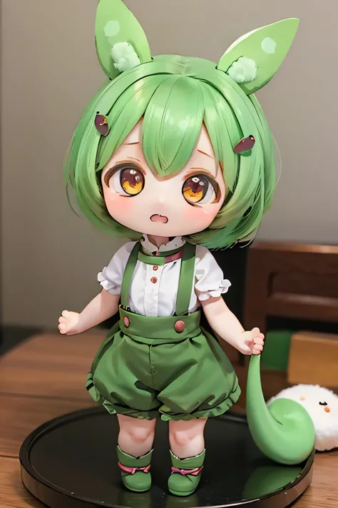cute green-haired zundamon in playful pose, ( chibi), detailed character design , Exquisite Details , surreal , Photoreal , 8k, masterpiece , is high resolution, ...
